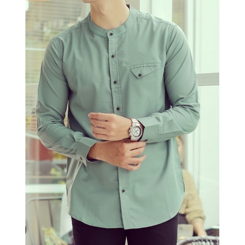 Kemko Polos Lengan Panjang Bahan Toyobo Warna Sage Green Milton