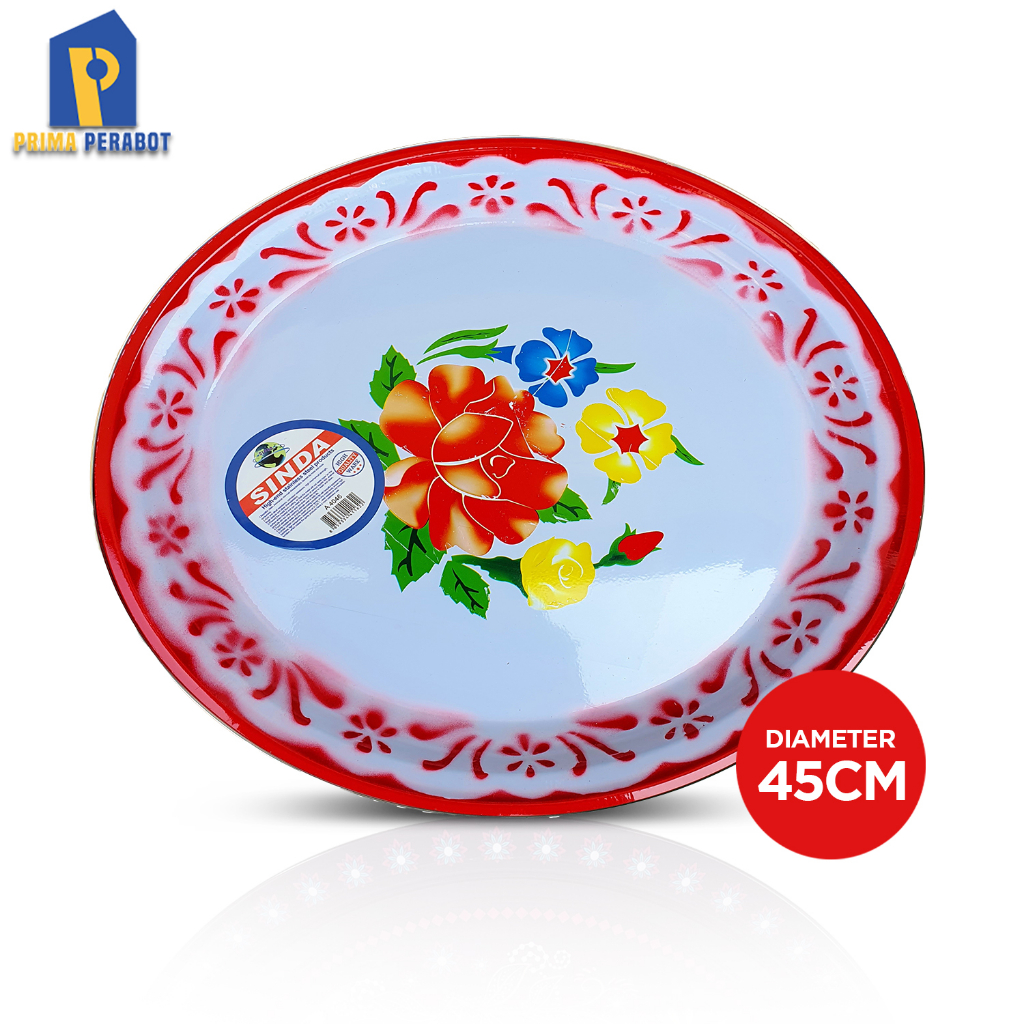 Nampan Bulat Baki Enamel Bulat Motif Kembang 45 cm
