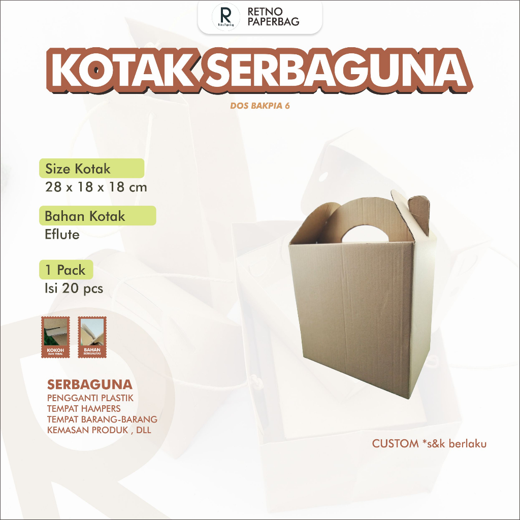 

Dus Bakpia Isi 6 Kotak Makanan Penyimpanan Oleh-oleh Serbaguna-Retno Paperbag