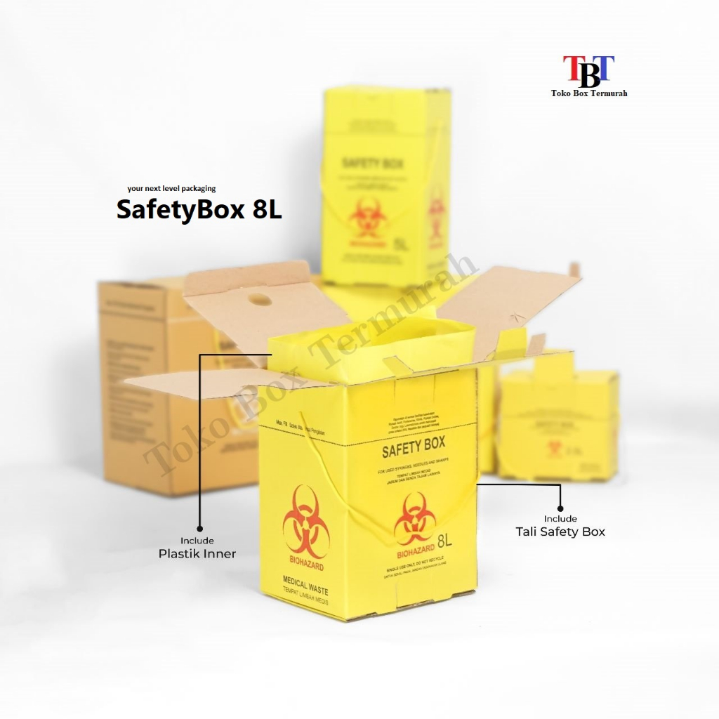 SAFETY BOX 8 Liter Lengkap (Tali + Inner Plastik) Sampah Medis/Safetybox/Alkes/BioHazard/Kardus/Box