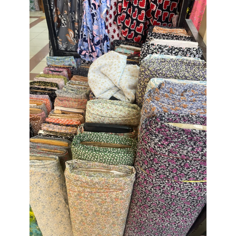 kain seruty babydoll arahan gamis syari | kain ceruty babydoll motif bunga dan polka | kain dan baha