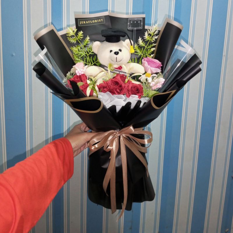 (Jeka Florist) Buket Bunga Wisuda/Buket Boneka Wisuda/Buket Wisuda Murah Free Kartu Ucapan