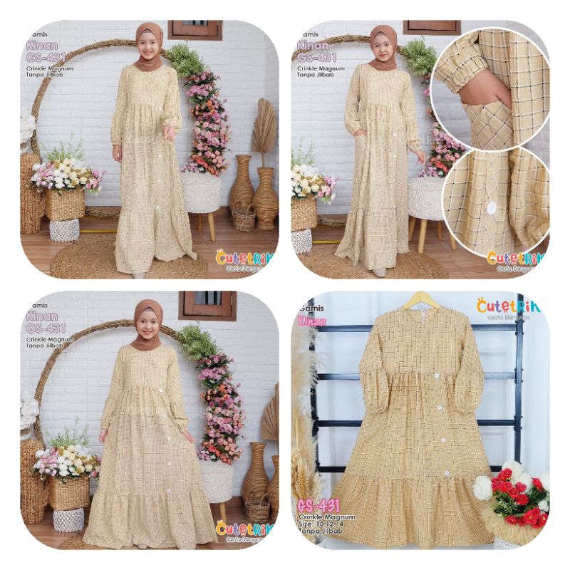 *READY MURAH (10-15th/remaja) Gamis anak katun gamis anak motif kotak square gamis anak kinan by Cut