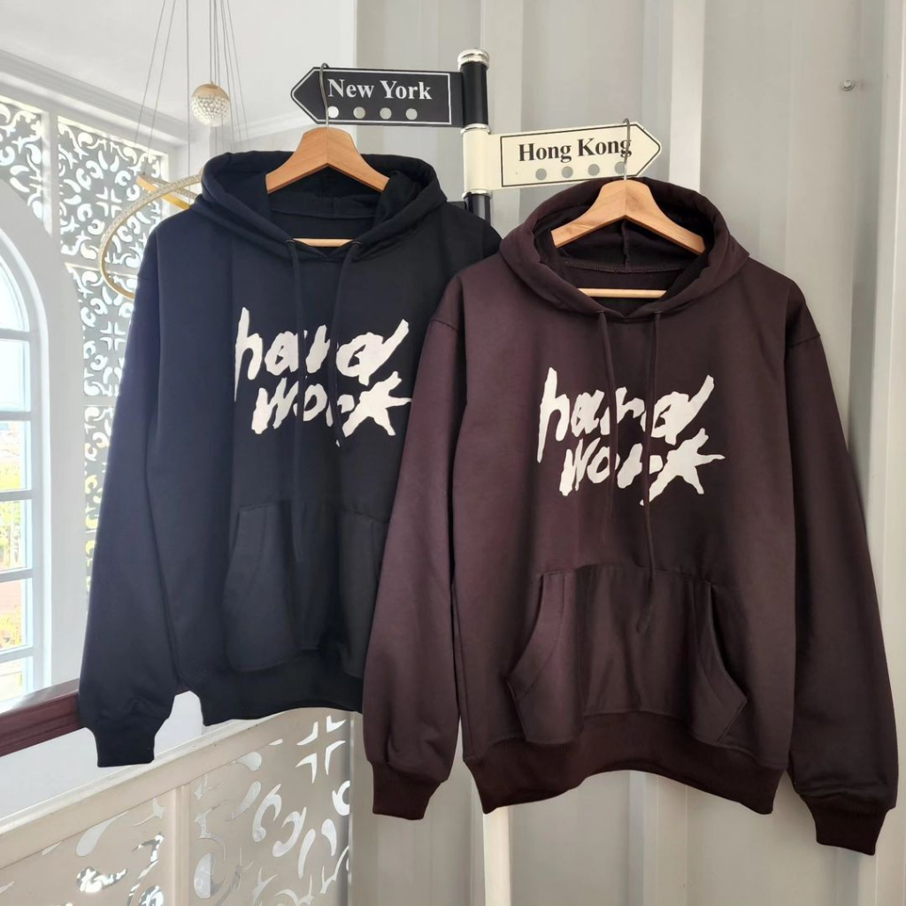 ( isi 2 pcs) Terbaru jaket hoodie HARD WORK HOODIE / Jaket couple pasangan terbaru / sweater couple 