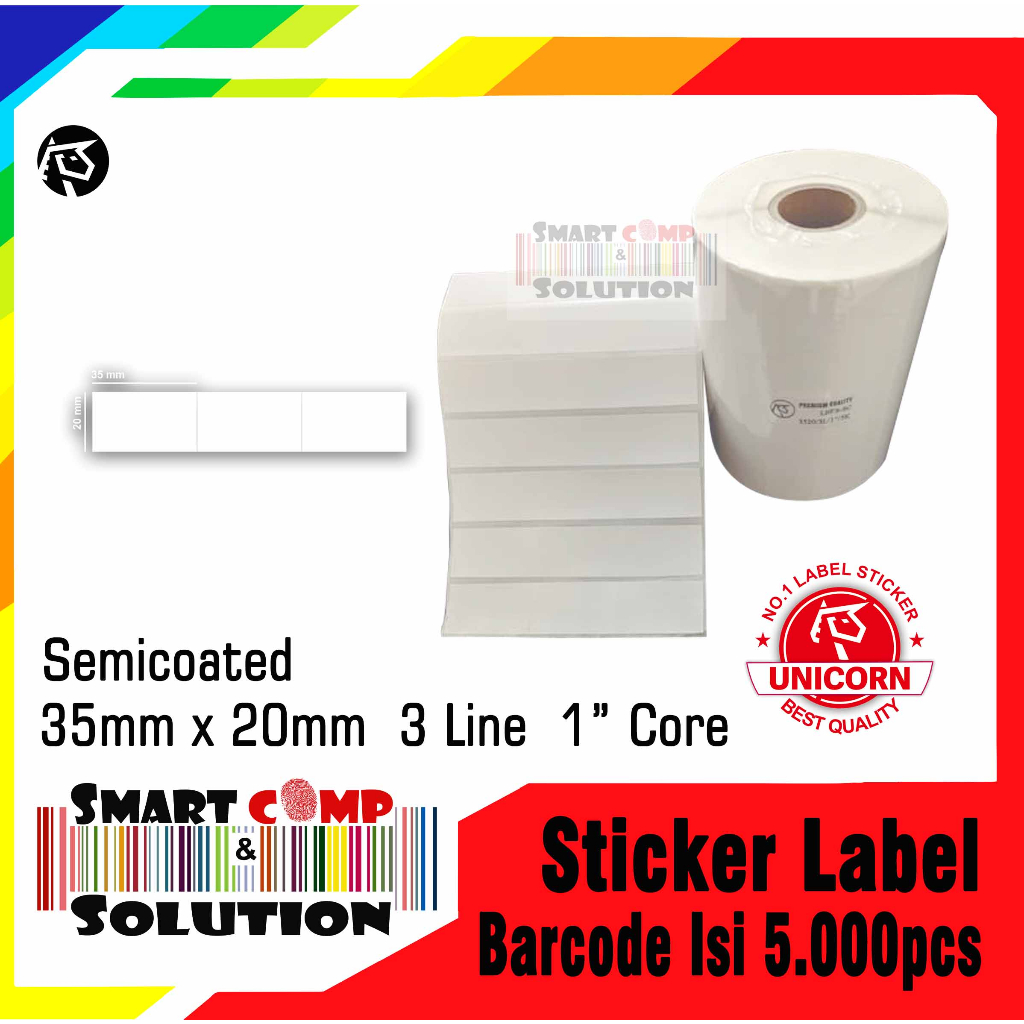 

35X20mm 5000pcs SemiCoated 3 Line Core 1" Dempet Label Sticker Barcode