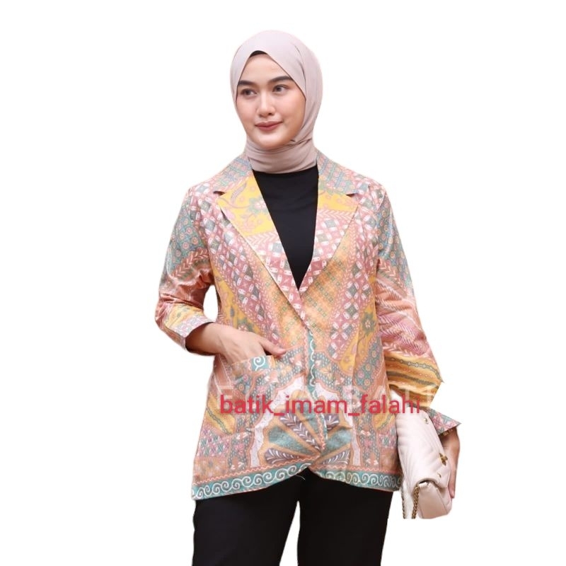 Blazer Batik Seragam Kantor Baju Kerja Guru Bahan Katun Adem Jumbo Wanita XS S M L XL XXL XXL XXL 3XL