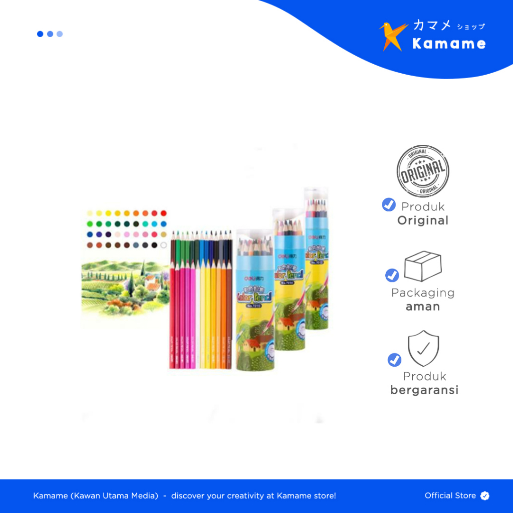 

Deli Colored Pencil - Deli pensil warna Youku warna cerah, Bentuk hexagonal 12/24/36 warna 7012,7014,7015 - Kamame