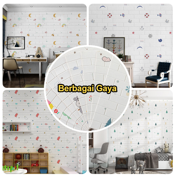 Motif Kartun Wallpaper Dinding Foam 3D Anak Dekor Kamar Wallpaper Anti-tabrakan