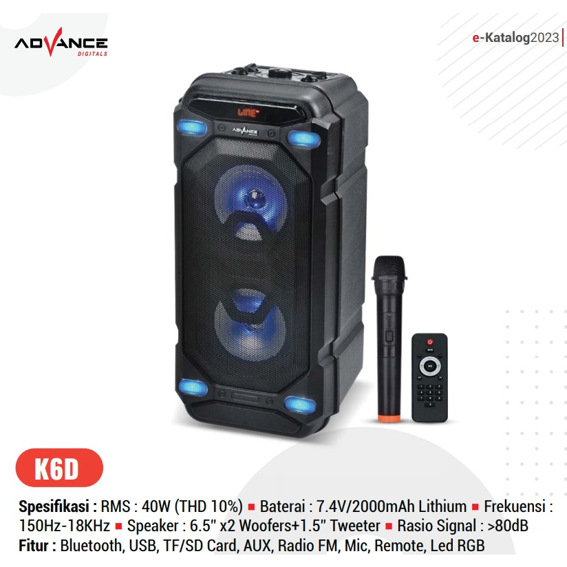 ADVANCE PORTEBLE SPEAKER METING K6D PORTABLE K-6D K 6 D RGB BATTERY BATERAI