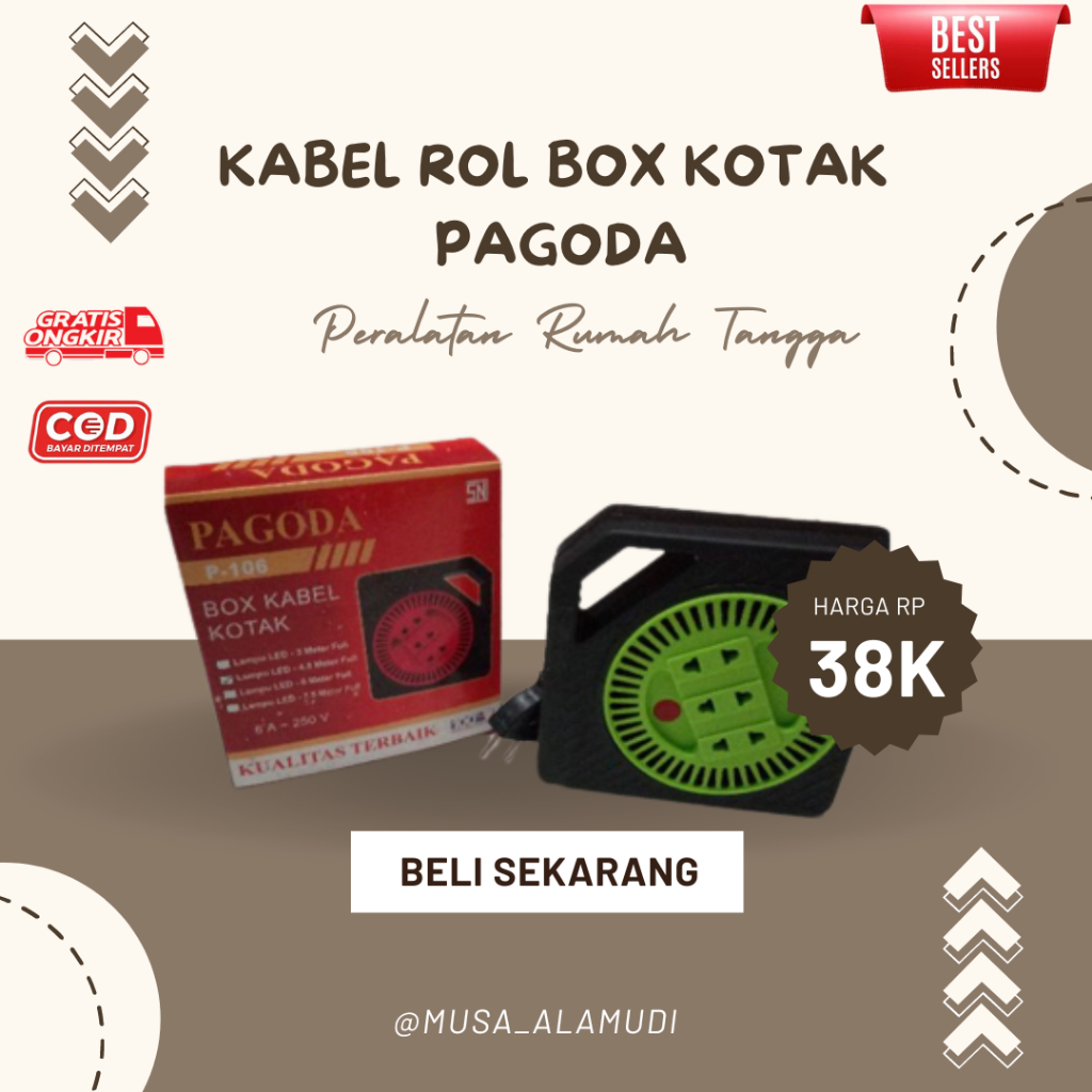 Kabek Rol Kotak 5 Meter Box Pagoda panjang kabel 5 Meter Kuningan
