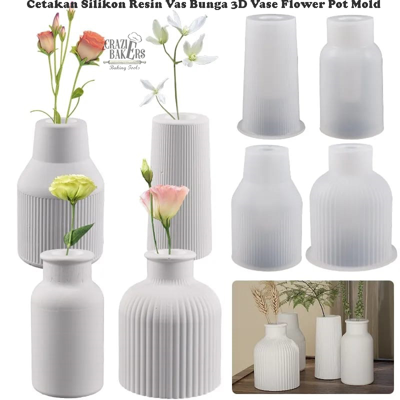 Cetakan Silikon Resin Vas Bunga 3D Vase Flower Pot Mold
