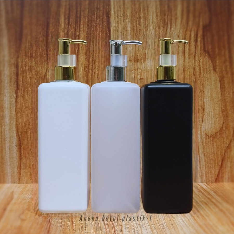BOTOL PUMP 500ML KOTAK HDPE / BOTOL HDPE 500ML KOTAK PUMP LUXURY GOLD DAN SILVER