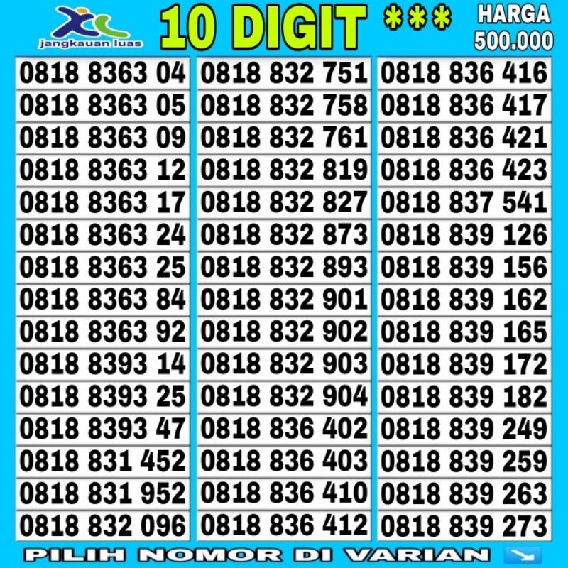 Nomor cantik xl 10 angka kartu xl 10 digit