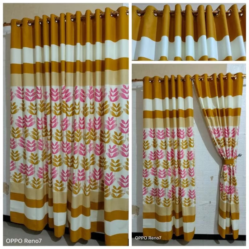 TIRAI PINTU DAN GORDEN JENDELA POLOS EMBOS SMOKERING 12 LUBANG KORDEN BAMBOO KUNING