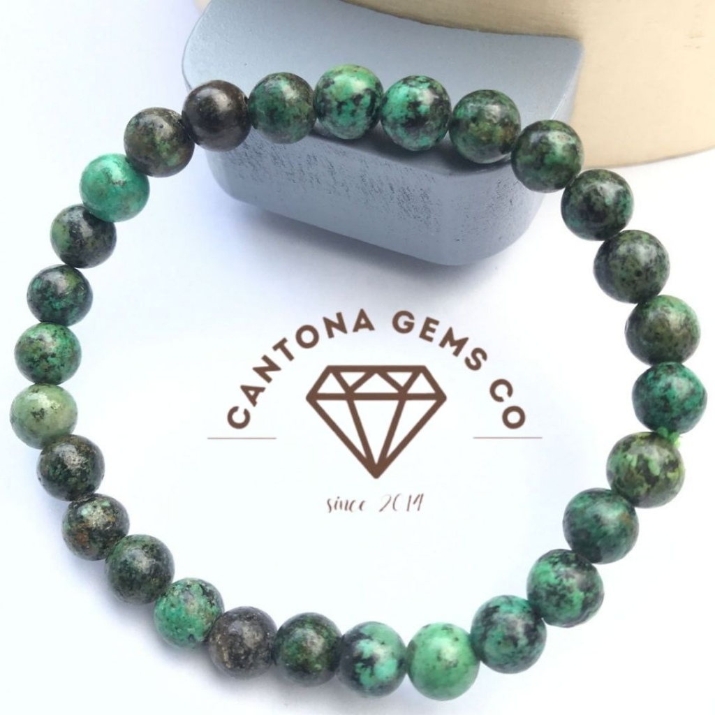 Gelang batu alam asli Green african Turquoise Pirus Urat Lawas 6mm