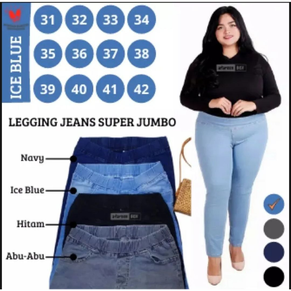 Celana Jegging Jeans Wanita Big Size Pinggang Karet Jeans Super Jumbo