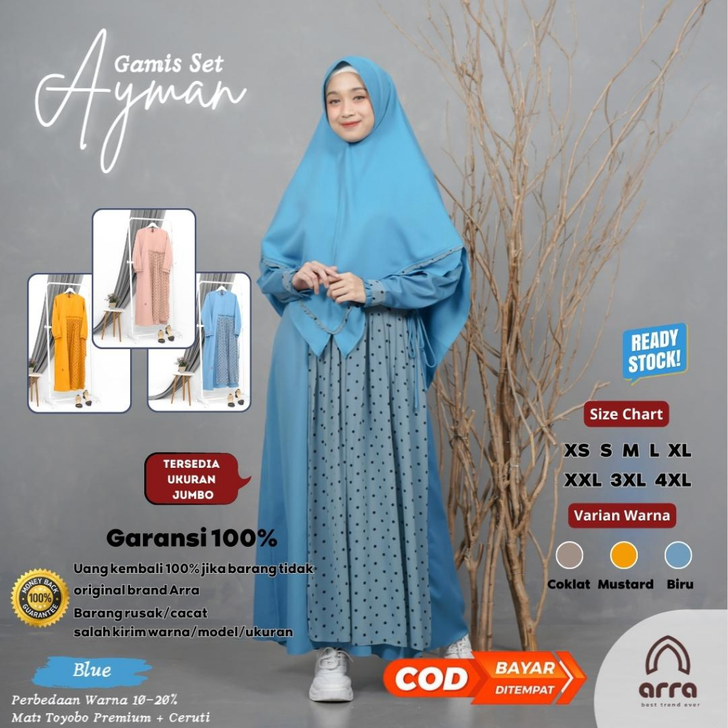 Arra Ayman Gamis Dewasa Bahan Toyobo Premium mix Ceruty Polkadot Size S M L XL XXL 3XL 4XL Jumbo War