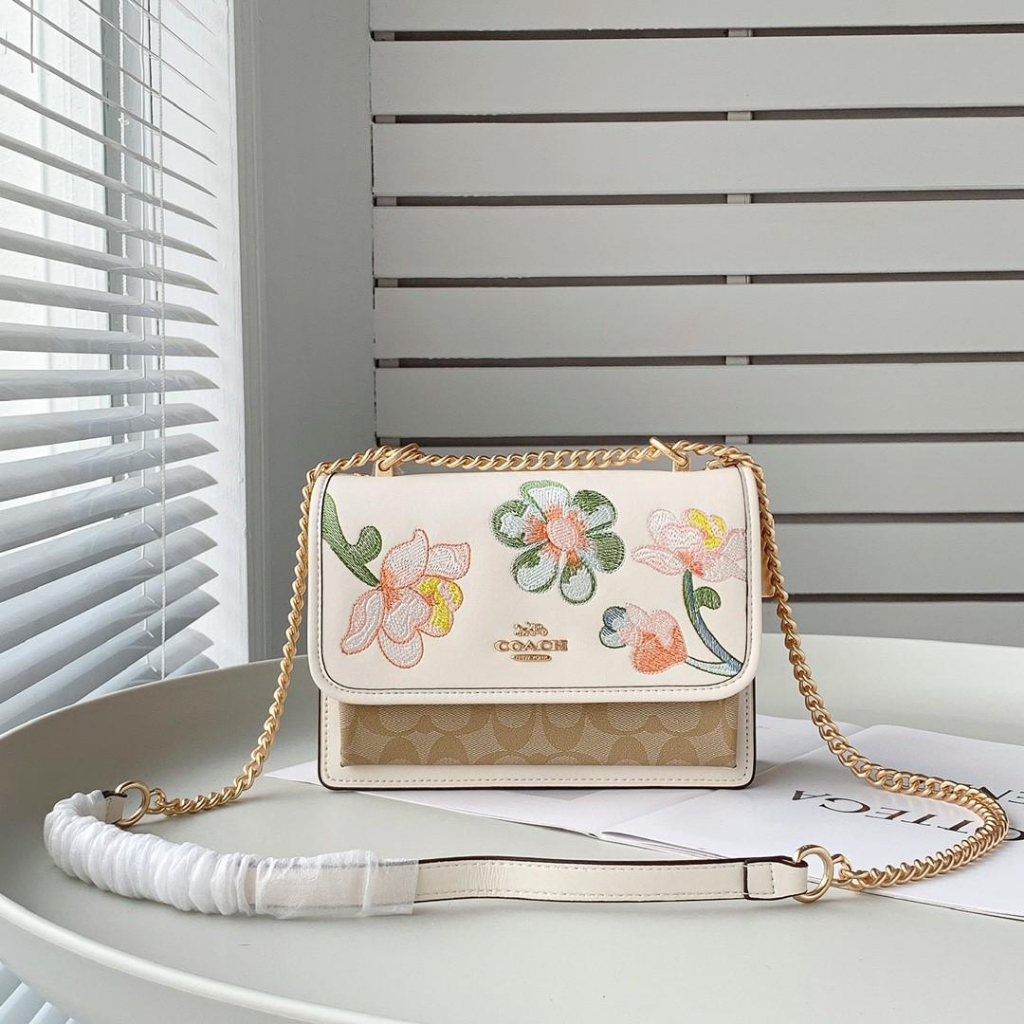 COC C9230 Klare Crossbody In Signature Canvas With Floral Embroidery