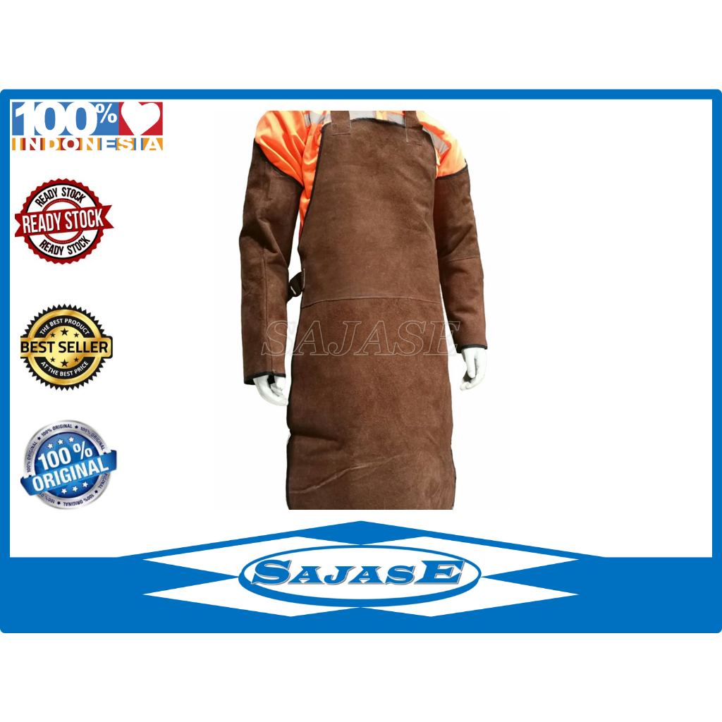 Set Apron safety dada lengan kulit untuk las set apron las kulit
