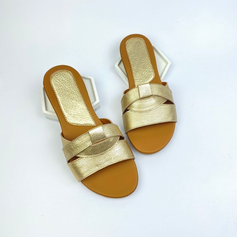 Sandal Wanita Flat / Teplek Kulit Asli - Sandal Kulit Wanita