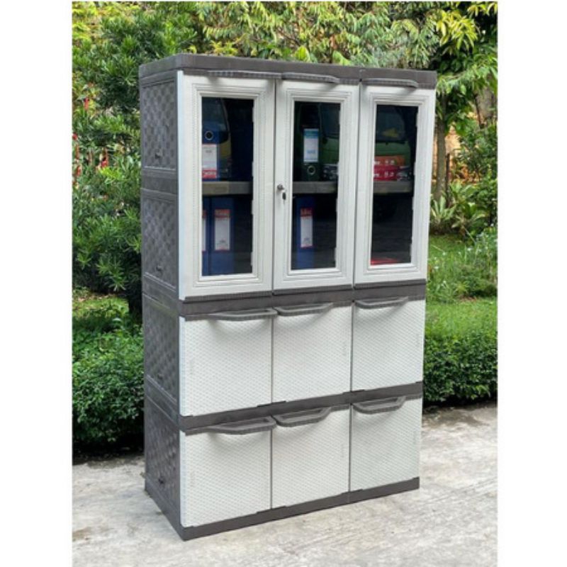 LEMARI SERBAGUNA + KACA / LEMARI HIAS PLASTIK / LEMARI 3 PINTU AKAKO RAKANA