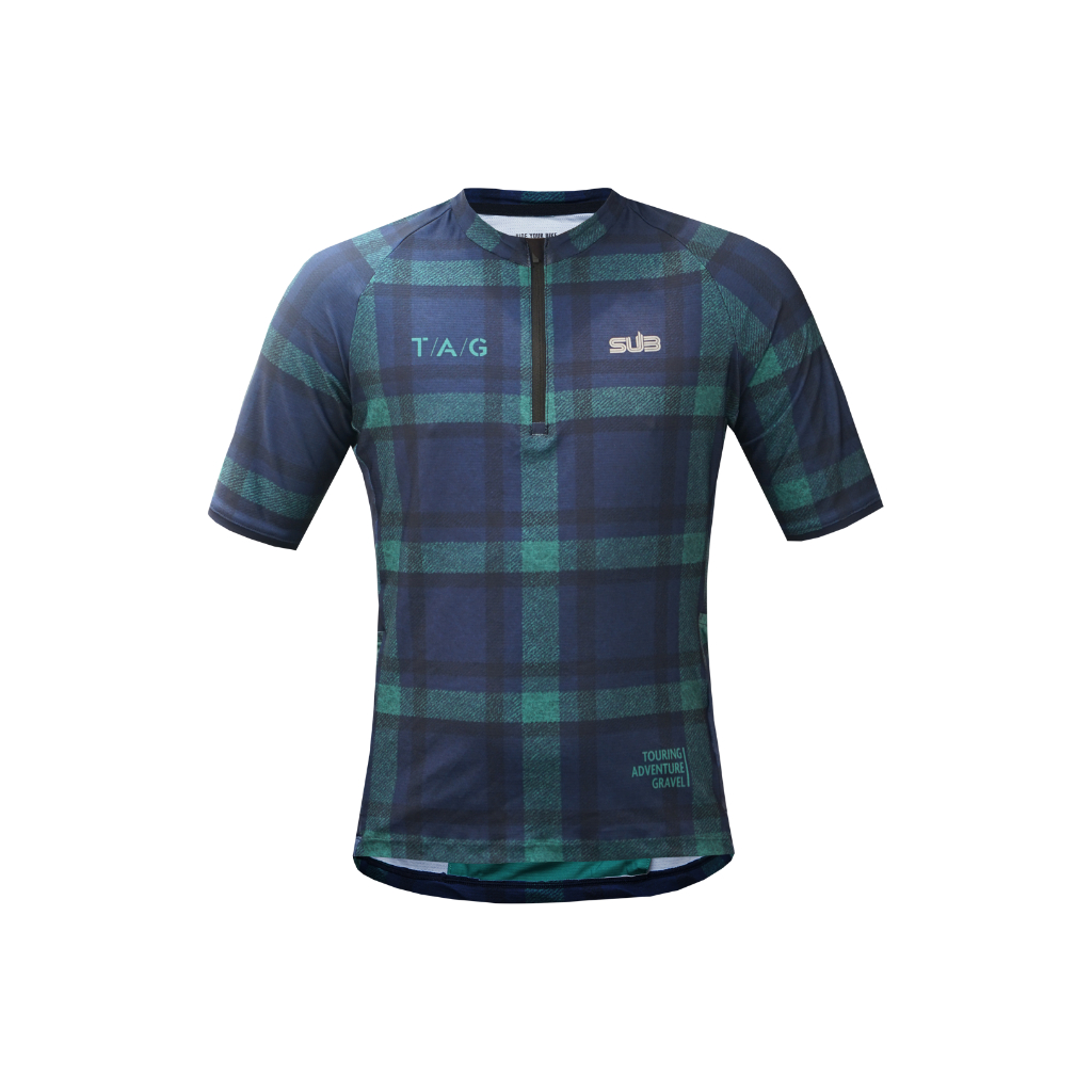Sub Jersey Gravel T/A/G Flanel Blue Short Sleeves - Jersey Sepeda Gunung MTB Pria Wanita Lengan Pend