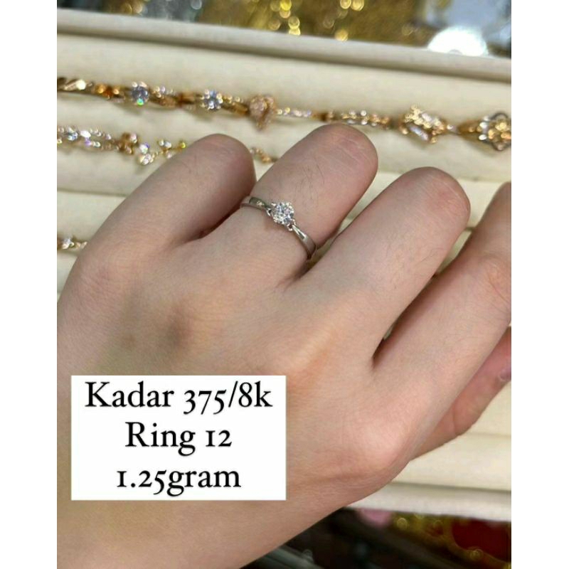 Cincin Solitare Emas Putih 375 8k Cincin Wanita Emas Putih Asli Murah