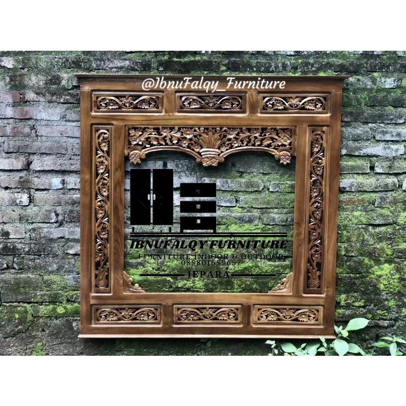 Figura Cermin Ukiran Kayu Jati, Krepyak Madura Figura Ukiran Kayu Jati