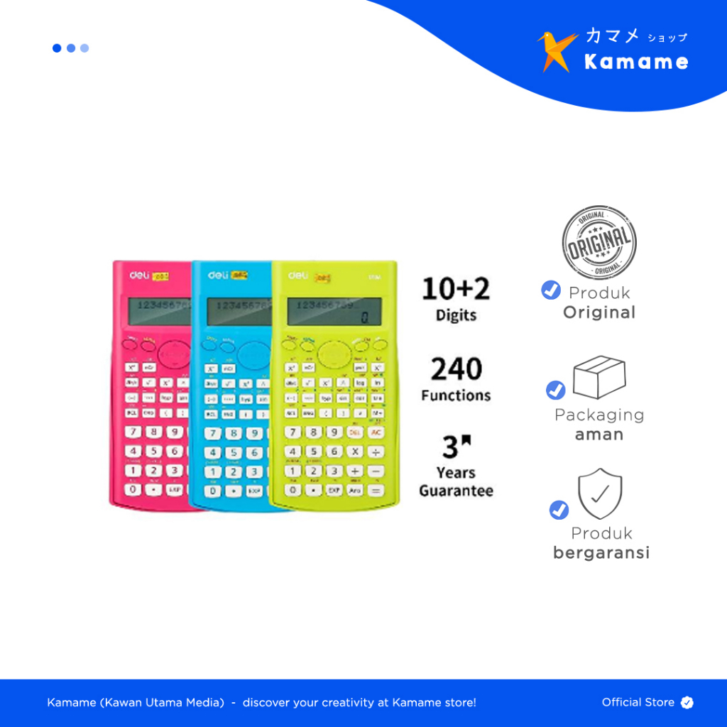 

Deli scientific Calculator - 1710A Sains 240 Fungsi Merah-Biru-Hijau - Kamame