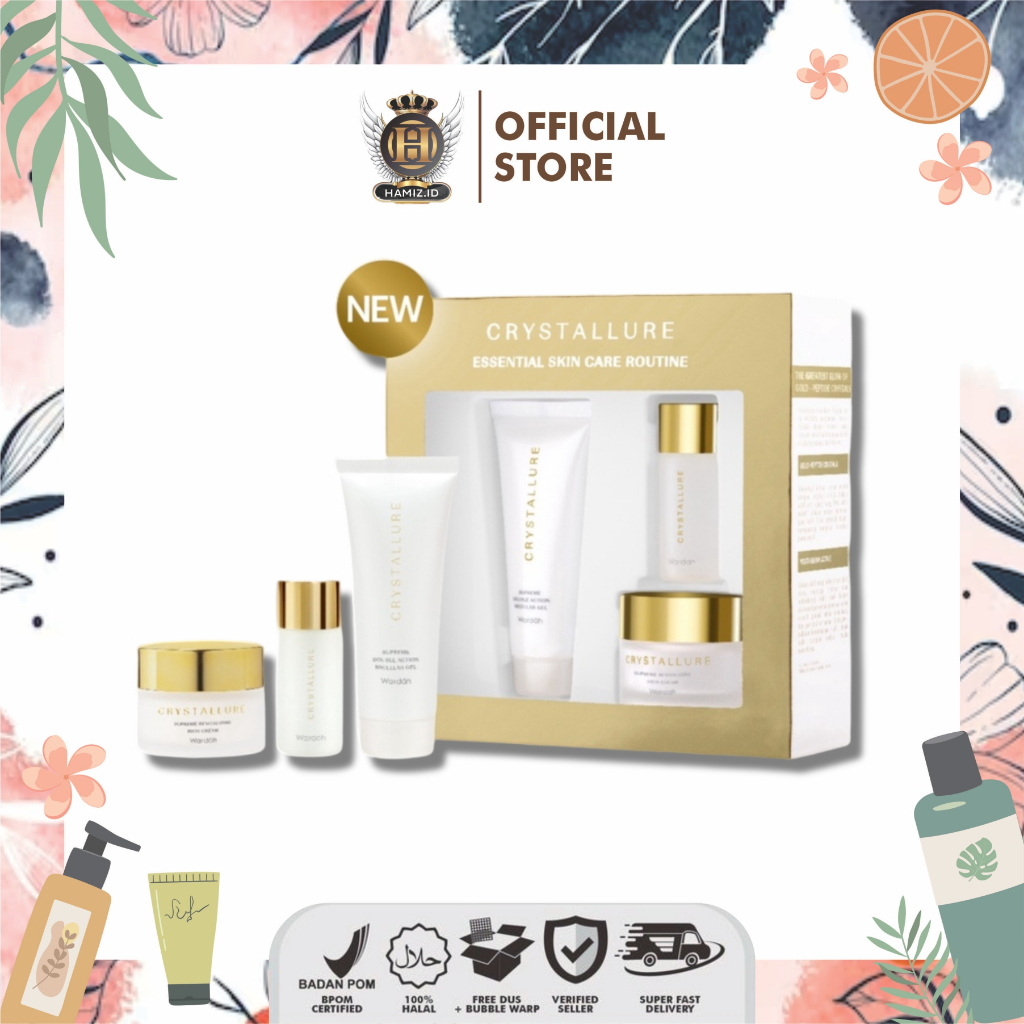 Wardah Crystallure Essential Skin Care Routine - Trial Kit (Micellar Gel, Booster Essence, Rich Crea
