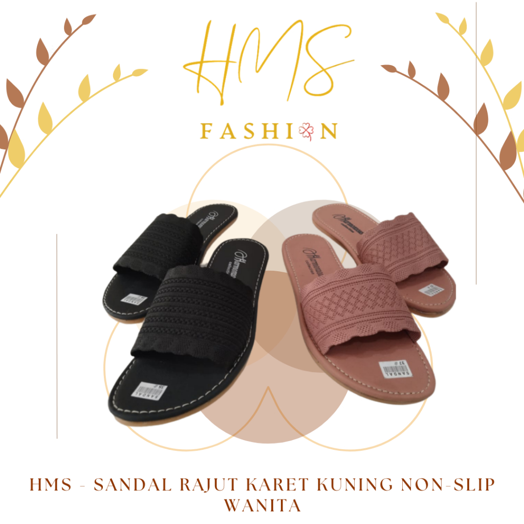 HMS - Sandal Rajut Karet Kuning non-slip Wanita | Sandal Karet Wanita | Sandal Flat | Sandal Wanita 