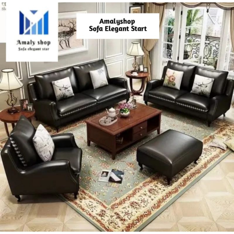 Sofa Kulit 221 Modern Kursi Tamu minimalis Mewah Sofa Hitam Elegant