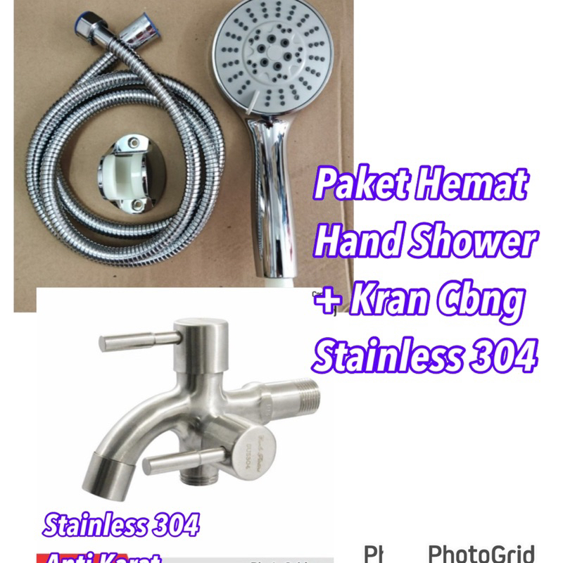 Paket Kran Cabang Stainless 304 + Shower Stainless 304 Shower Sus 304 Bonus Kran Shower Cabang Stain