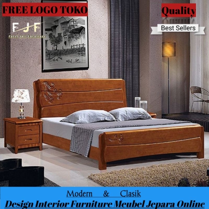 Tempat Tidur Ranjang Dipan Kayu Jati Minimalis Modern Divan Kasur 180x200