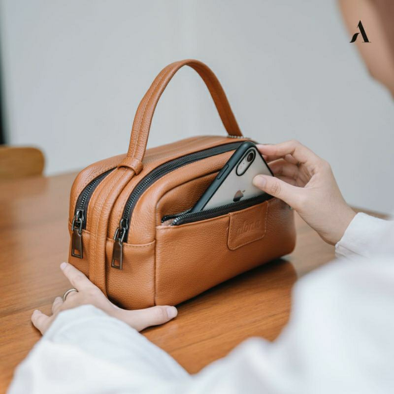 Pouch tas tangan wanita kulit asli ALONA PREMIUM POUCH, Pouch bag wanita premium kulit asli,