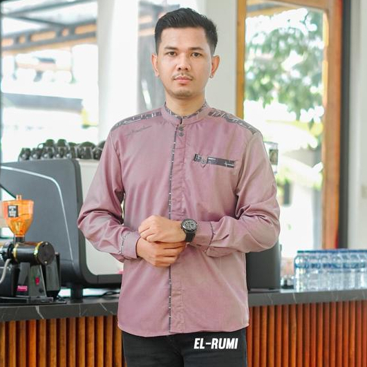 Baju Kemeja Koko Pria Lengan Pajang Lilac Terbaru S M L XL XXL Motif Yin Shun Shin Original Elrumi