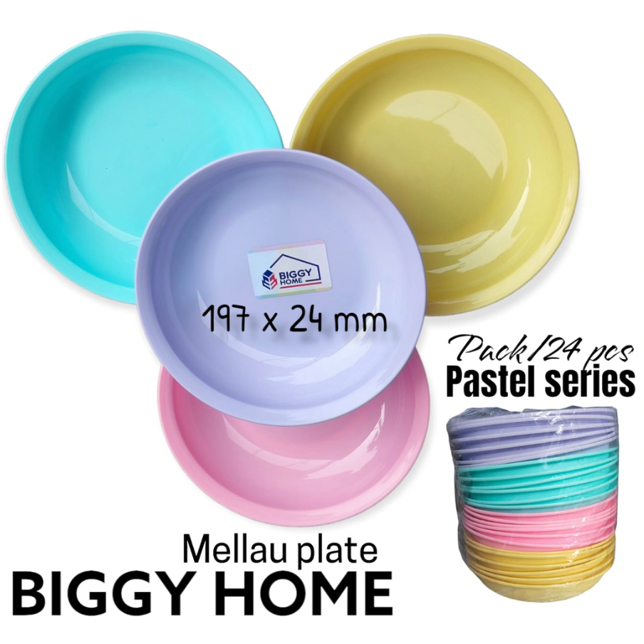 PIRING MAKAN SAJI MELLAU PLATE BIGGY HOME TEBAL KUAT KOKOH BPA FREE PASTEL SERIES  Piring makan baha