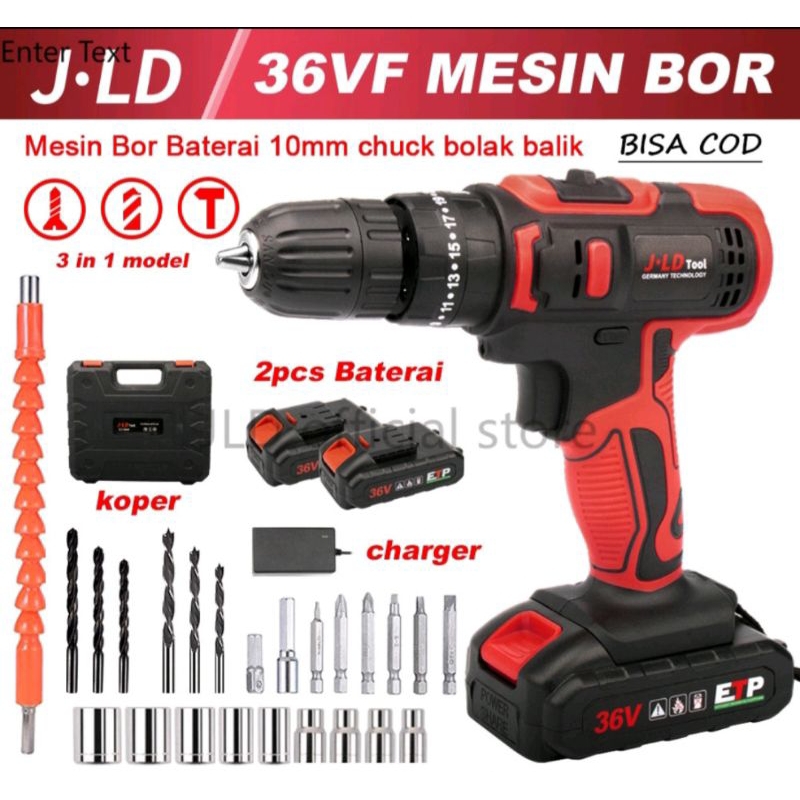 JLD bor 13mm 2baterai 36 Vf BOR CORDLESS - MESIN BOR BETON BATERAI - bor jld 36Vf 13mm BANJARMASIN