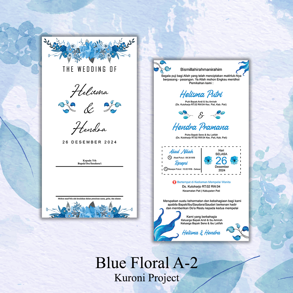 

Jual Undangan Pernikahan Simpel 1 Lembar 2 Sisi Murah - Blue Floral A-2