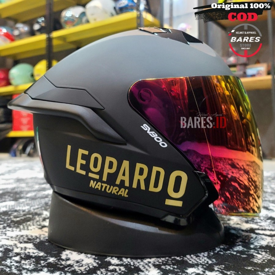 Helm RSV SV300 Black Doff Visor Redgold Spoiler Doff Leopard Gold PAKET GANTENG
