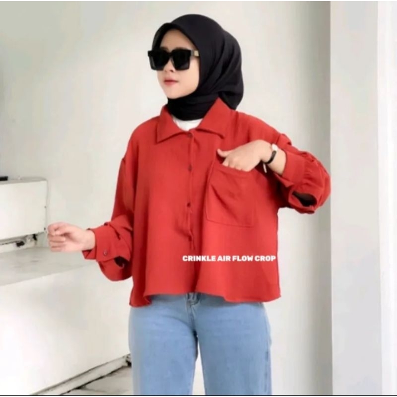 Kemeja Crop  style kekinian, Atasan Crop Lengan  Panjang wanita
