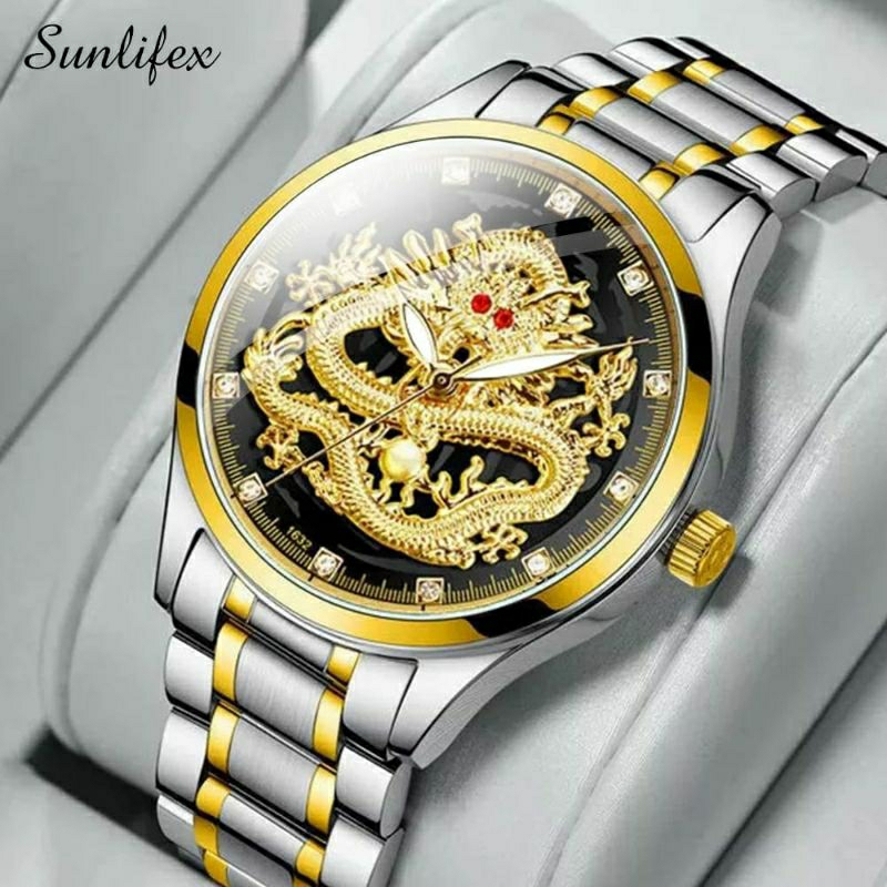 Exlusive Jam Tangan Sunlifex Original Stainliss Steel Naga Terlaris Pria