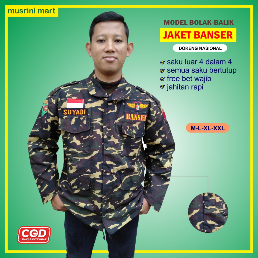 Jaket Banser Bolak Balik Jaket BB Doreng Nasional Jahitan Rapi Premium Quality Free Bet Wajib Musrini Mart