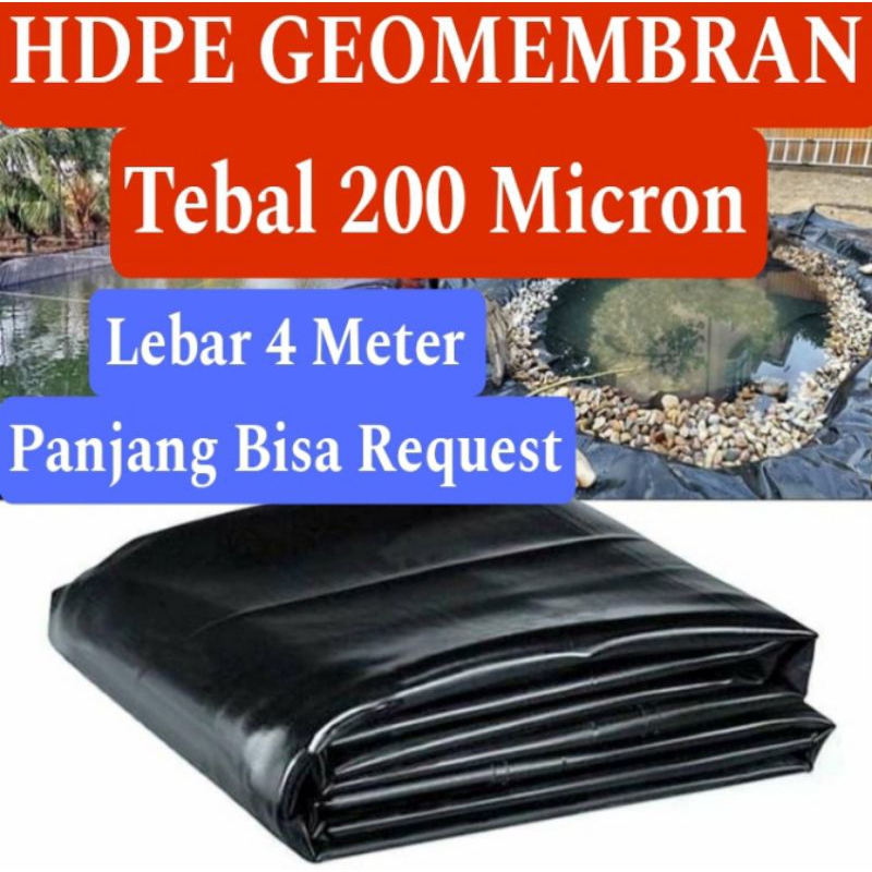 Plastik Hdpe Geomembran Tebal 200 Micron ( Lebar 4 Meter ) kolam ikan & ikan