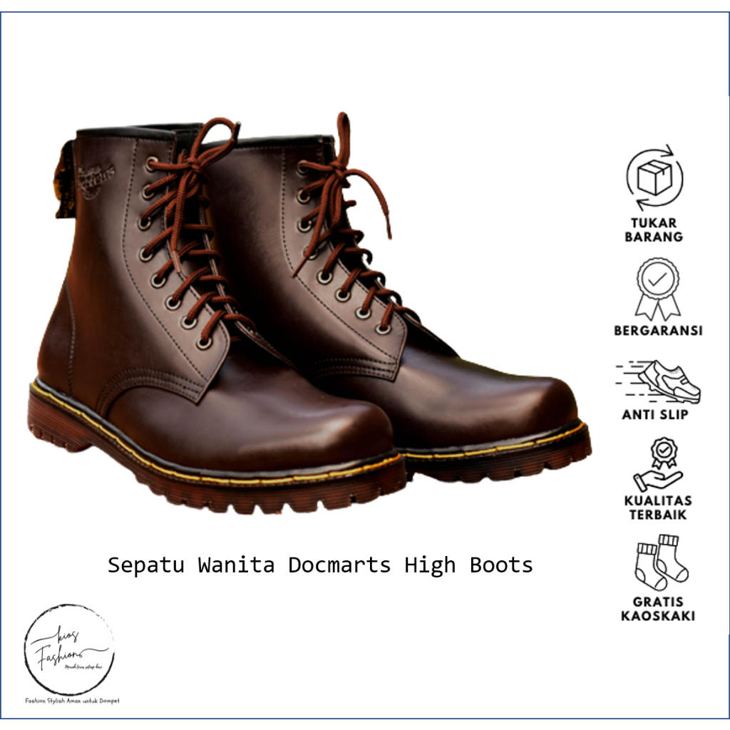 Sepatu Boots Wanita High Angkle Boots Hitam Tinggi 8 Hole Lubang