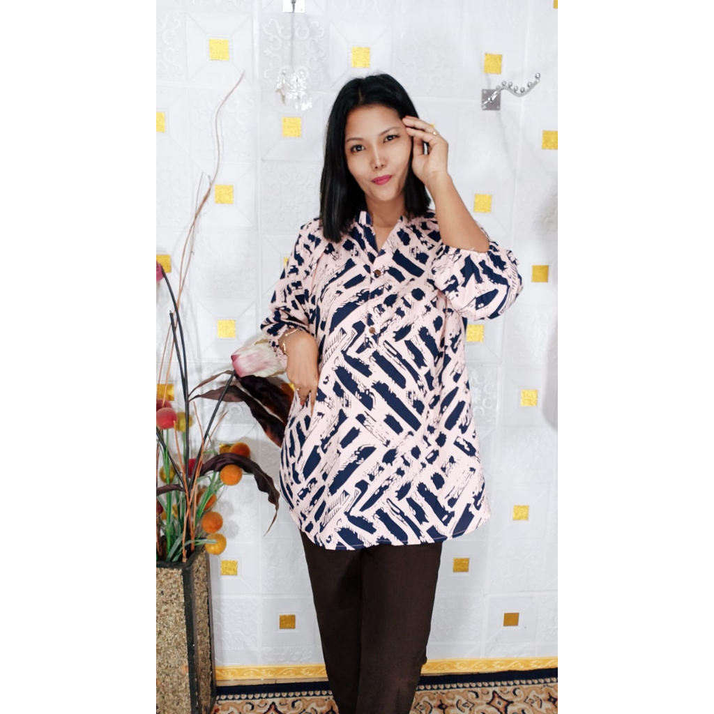 BM010 Blouse Satin Import Premium ukuran Jumbo motif kekinian