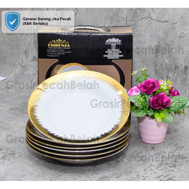 Piring Makan Ceper Keramik 10.5 Inch Motif Gold Fiorenza LG-DP10.5