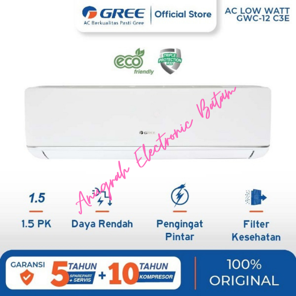 AC GREE 1.5 PK Low Watt GWC-12C3ES R32 GREE C3ES 1.5PK LOW WATT GWC12 BATAM