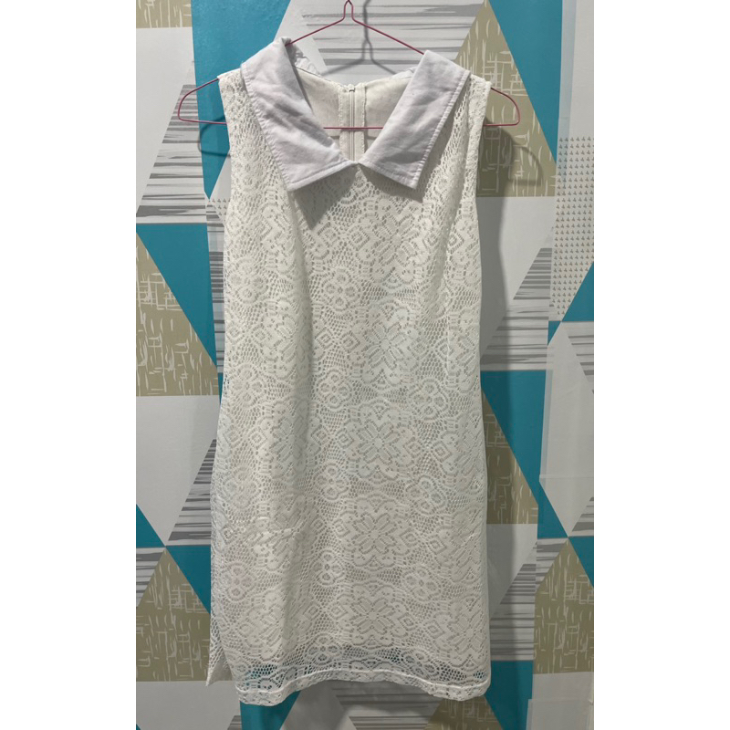 Dress putih midi bahan melar tanpa lengan cantik (prelove)