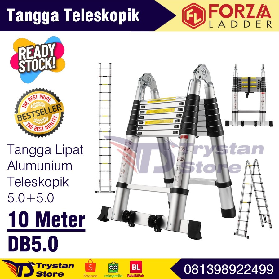 Tangga Lipat Teleskopik 5.0+5.0= 10 Meter Double Alumunium Telescopic